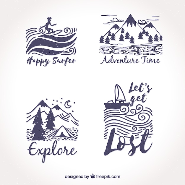 Set of hand drawn adventures stickers
