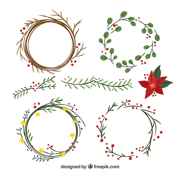 Download Set of hand-drawn christmas wreaths Vector | Free Download