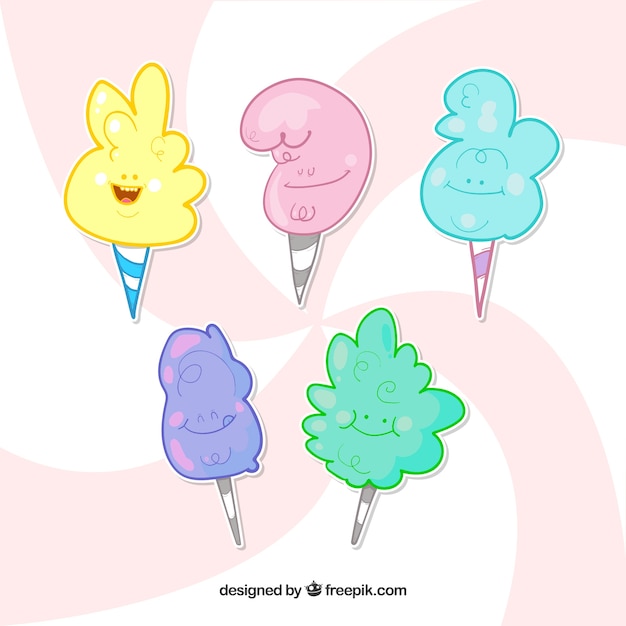 Set of hand drawn colored cotton candy
