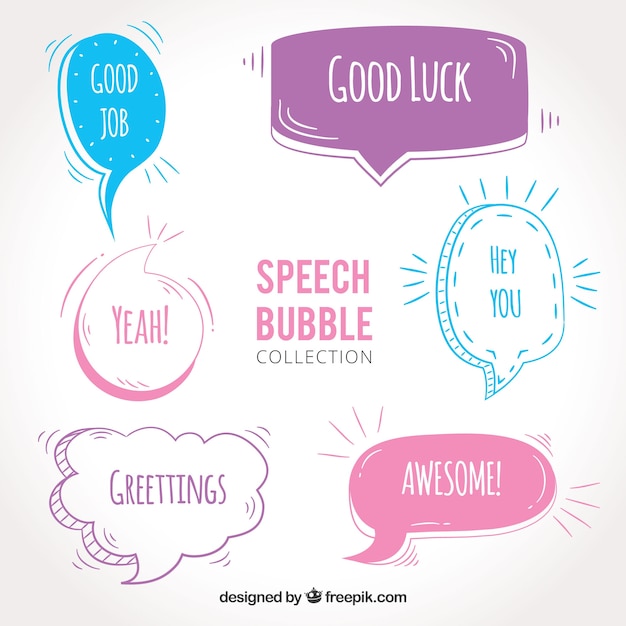 Set of hand drawn dialog balloons with messages Free Vector Set of hand drawn dialog balloons with messages Free Vector