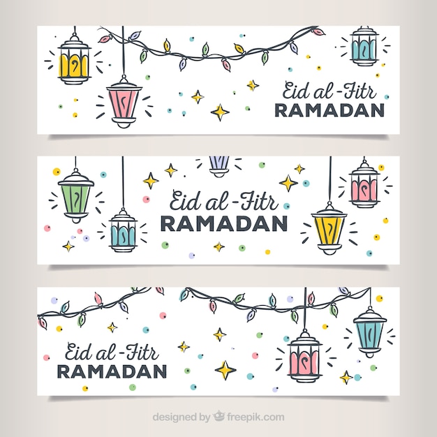 Set of hand drawn eid al fitr banners Vector  Free Download