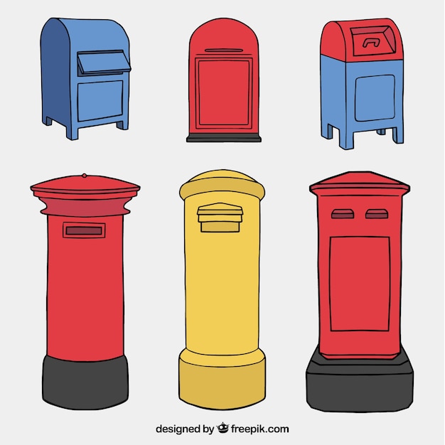 Set of handdrawn mailboxes Vector Free Download