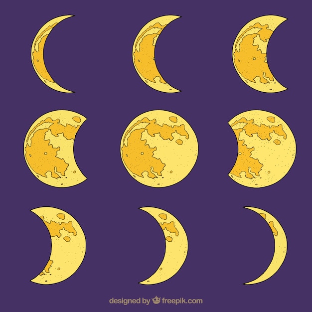Set of hand drawn moon phases