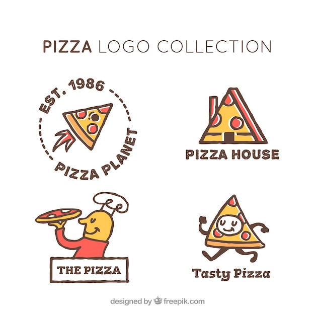 Set of hand drawn pizza logos
