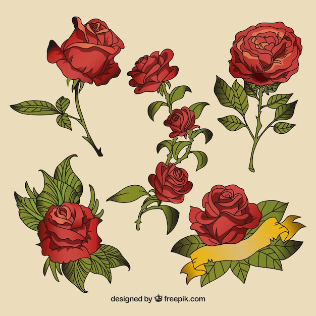 Set of hand-drawn roses tattoos