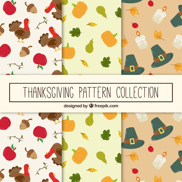 Set of hand drawn thanksgiving patterns