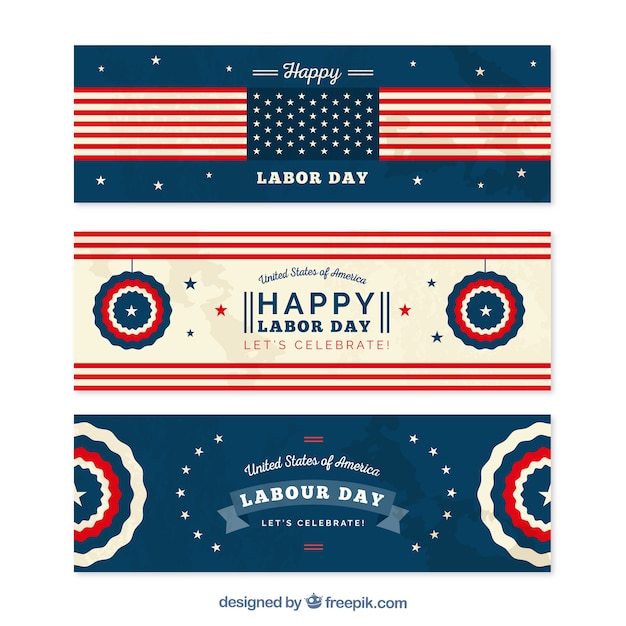 Set of happy american labor day banners