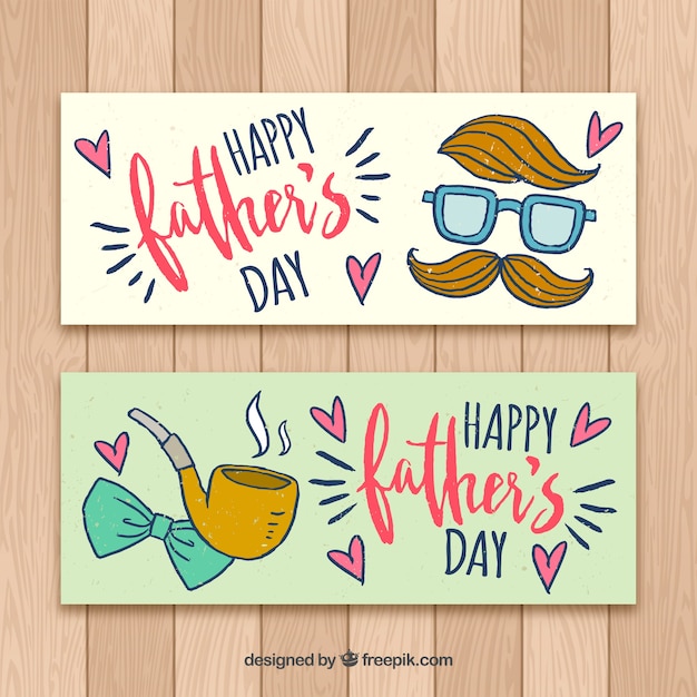 Set of happy father's day banners in hand drawn
style