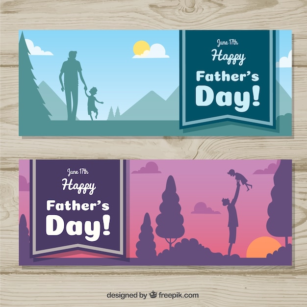 Set of happy father\'s day banners with\
landscape