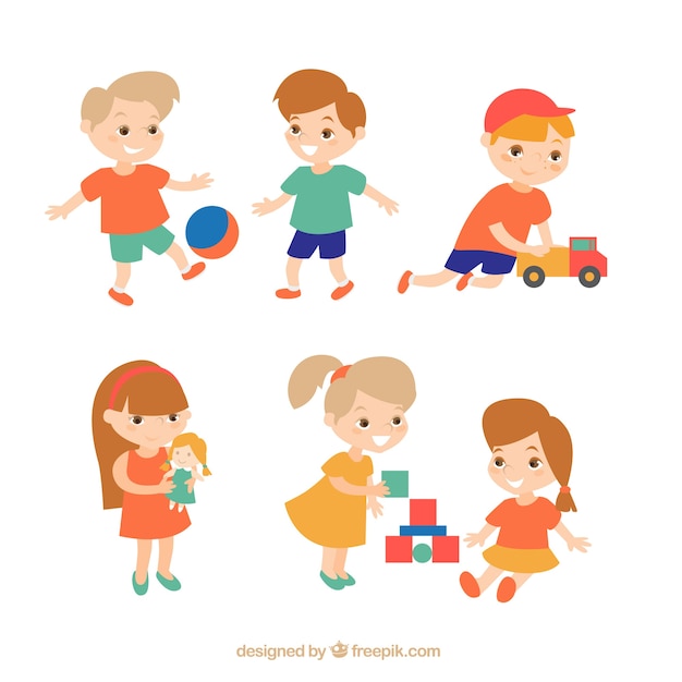 Set Of Happy Kids Playing Vector 