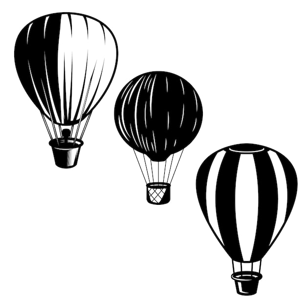気球のイラストのセットです ロゴ ラベル エンブレム 記号の要素 画像 プレミアムベクター