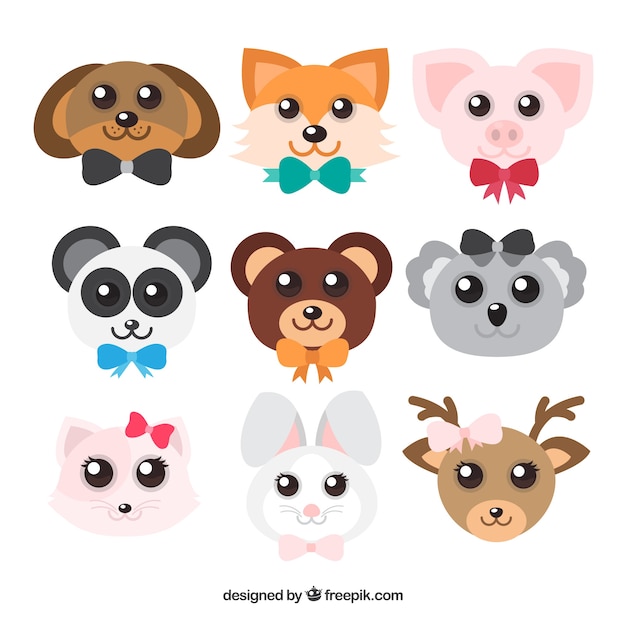 Set of kawaii animal faces Vector | Free Download