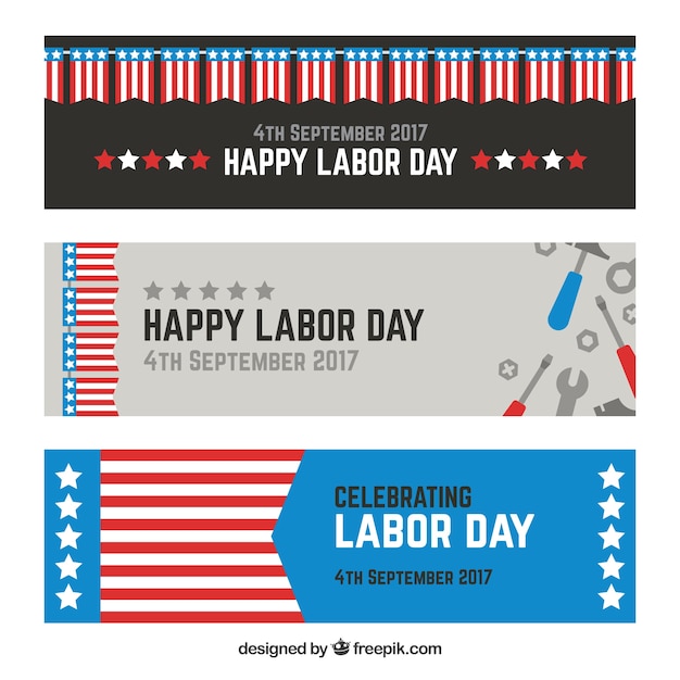 Set of labor day banners in usa in vintage\
style