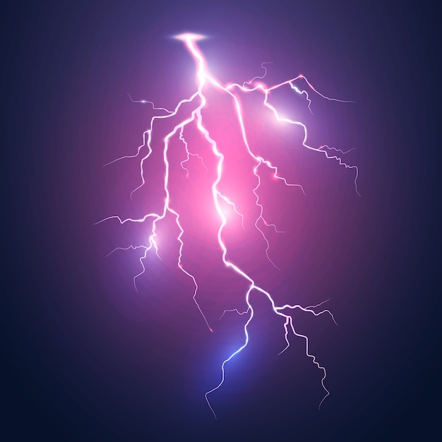 電光のセット 雷雨と雷 魔法と明るい照明効果 図 プレミアムベクター