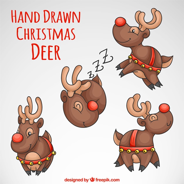 Set Of Lovely Hand Drawn Reindeer Vector Free Download