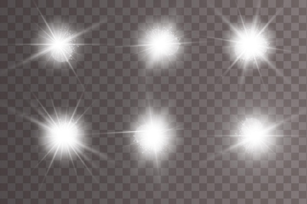 分離された明るい光の効果のセットです レンズフレア スター スパークコレクション プレミアムベクター