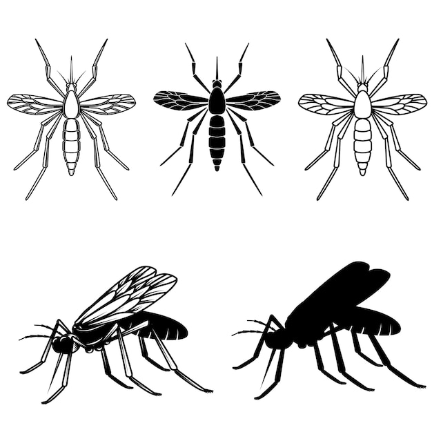 蚊のイラストのセットです ロゴ ラベル エンブレム 記号の要素 画像 プレミアムベクター