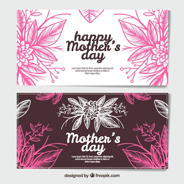 Set of mother\'s day banners with flowers