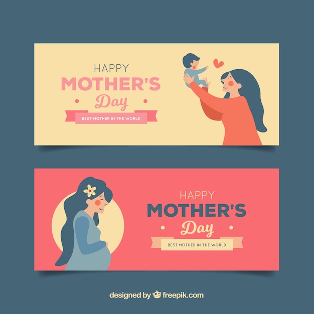 Set of mother's day banners with happy
family