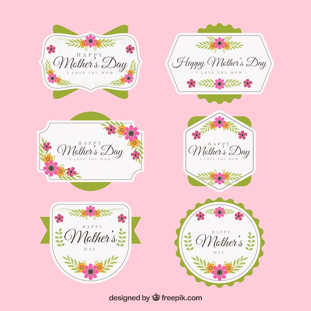 Set of mother's day labels with flowers Free Vector Set of mother's day labels with flowers Free Vector