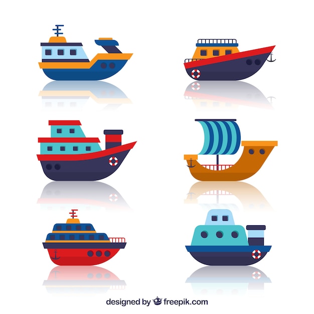 Set of nice boats in flat design