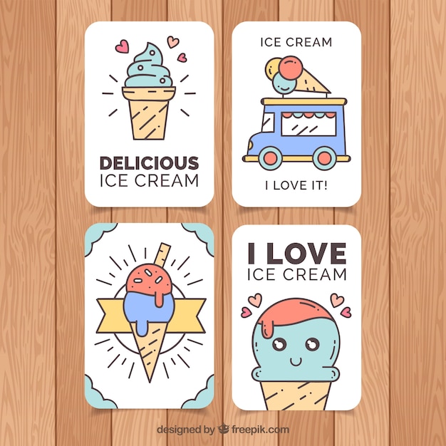 Set of nice ice cream cards in linear\
style