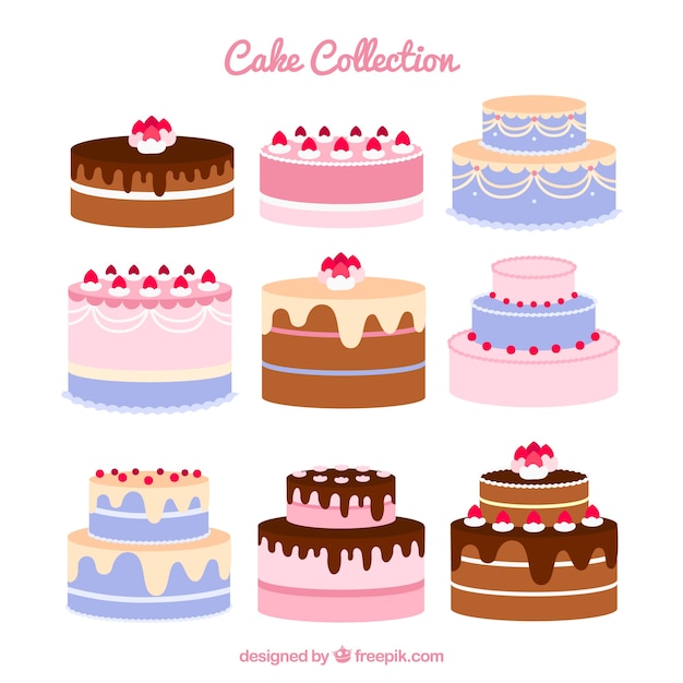 Set of nine birthday cakes