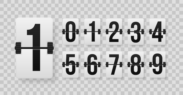 機械式スコアボード上の数字のセット 異なる番号を持つカウントダウンタイマーのクリエイティブイラスト 時計カウンターアートデザイン カウントダウンタイマーカウンター時間 プレミアムベクター