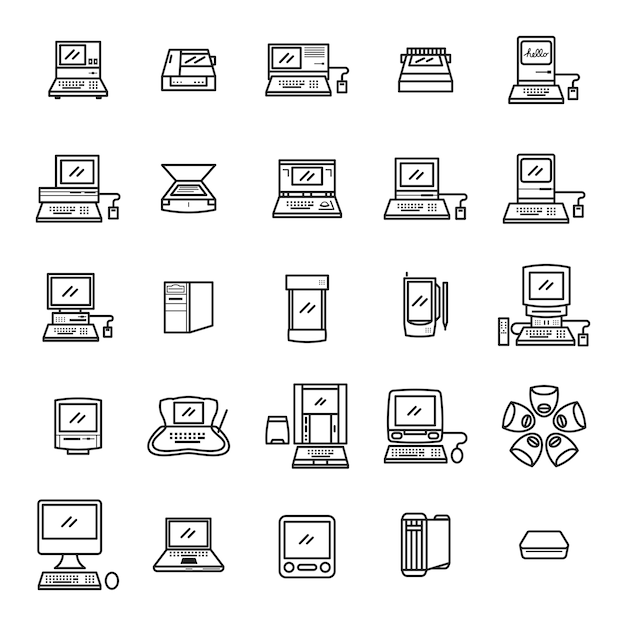 古いコンピュータアイコンのセット プレミアムベクター