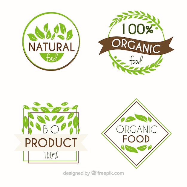 Set of organic food stickers with brown
details