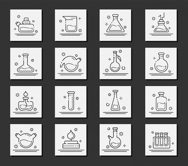 概要アイコン 実験室のフラスコ 科学実験用試験管のセット 化学実験室 プレミアムベクター