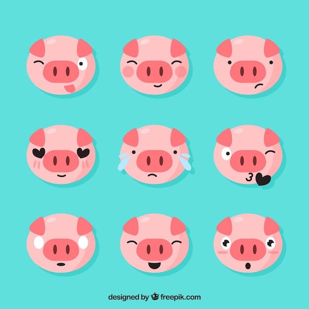 子豚の顔文字のセット プレミアムベクター