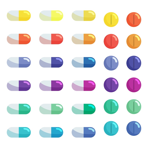 錠剤やカプセル錠のセット 抗生物質 ビタミン 鎮痛剤 プレミアムベクター