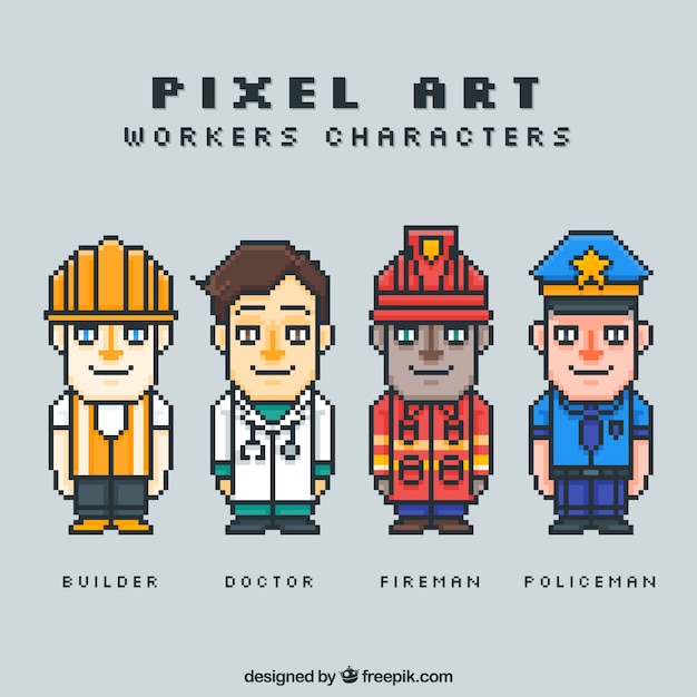 Set of pixelated workers