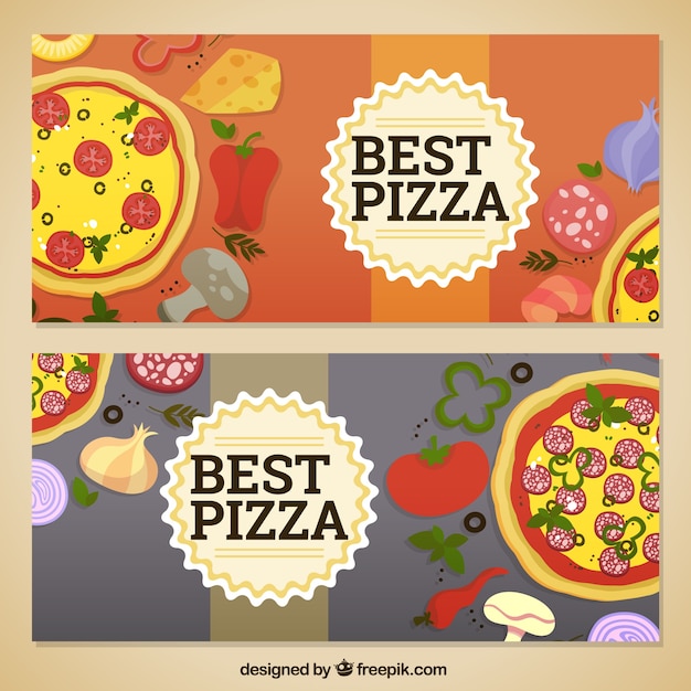 set of pizza and ingredients banners