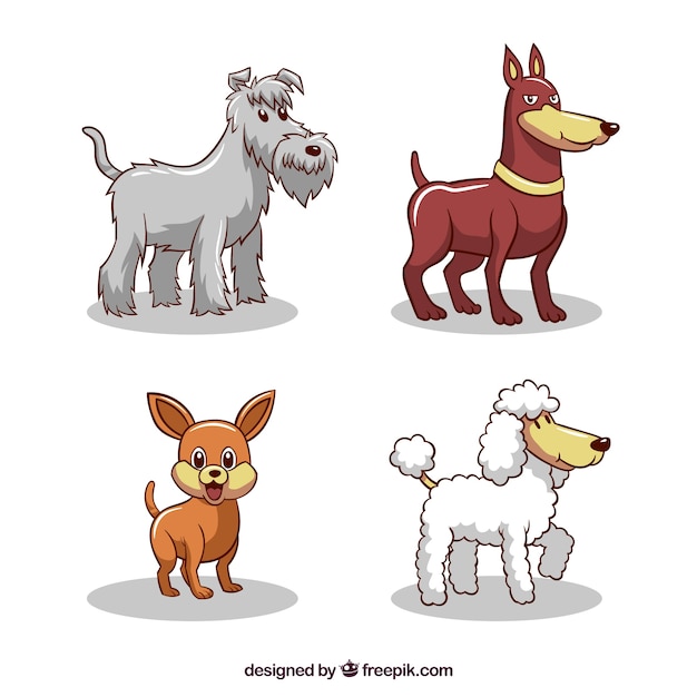 Set of profile dogs in hand-drawn style