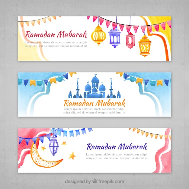 Set of ramadan banners in watercolor effect Vector  Free 