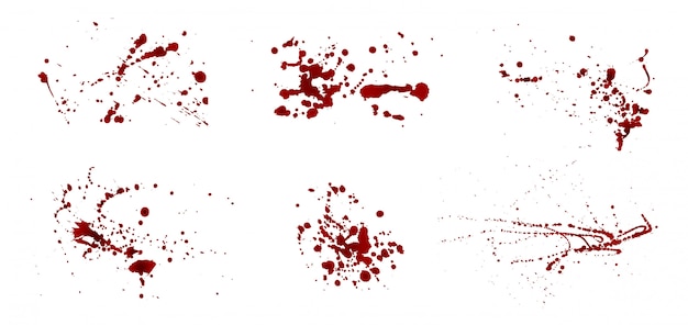 現実的な血しぶきのセット しずくと血の塊 血痕 分離したベクトル図です プレミアムベクター