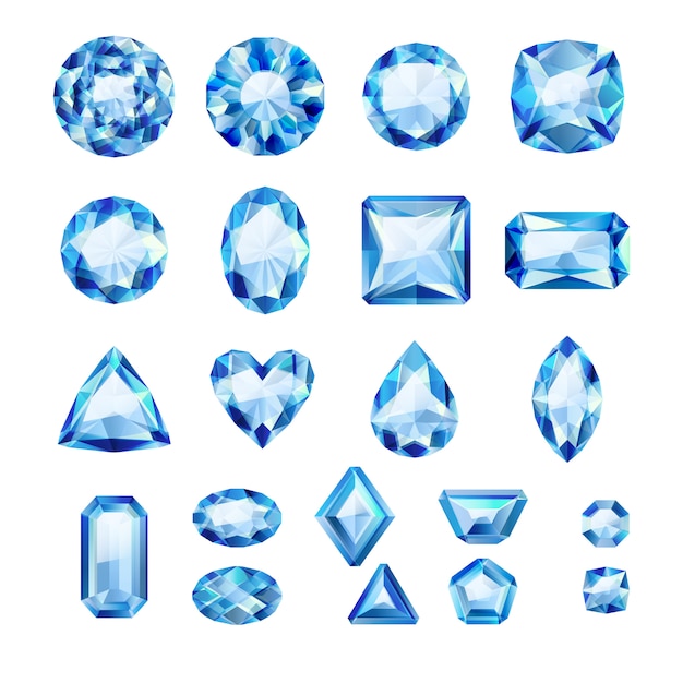 現実的な青い宝石のセットです カラフルな宝石 白い背景の上のサファイア プレミアムベクター