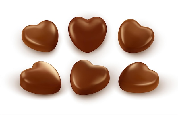分離されたリアルなハート型チョコレートのセット プレミアムベクター
