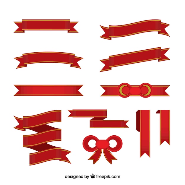 Download Set of red decorative christmas ribbons Vector | Free Download