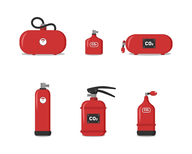 赤い消火器 アイコン 安全記号 保護装置 緊急サインのセット 人を守る建物の安全を確保する各種消火器 プレミアムベクター