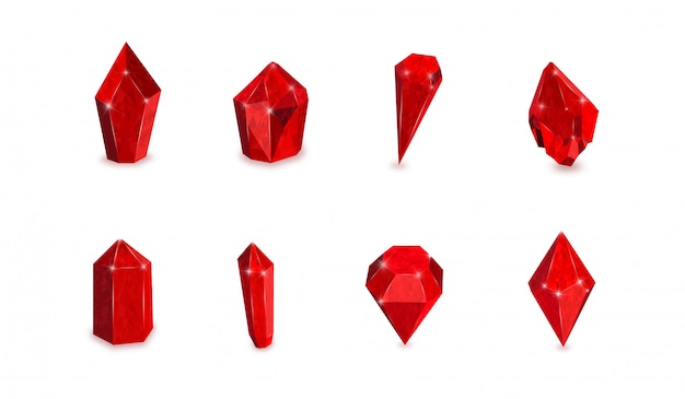 プレミアムベクター 赤い宝石のセット ルビーのベクトルイラスト