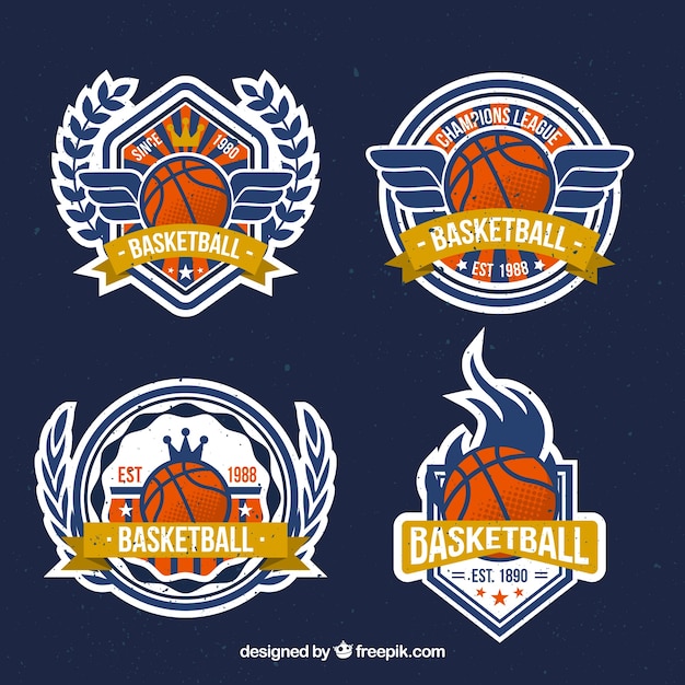 Set of retro basketball stickers Vector | Free Download