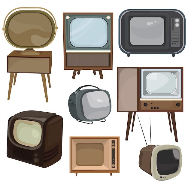 レトロなテレビのセットです 漫画の古いテレビのコレクション テレビのベクターイラストです プレミアムベクター