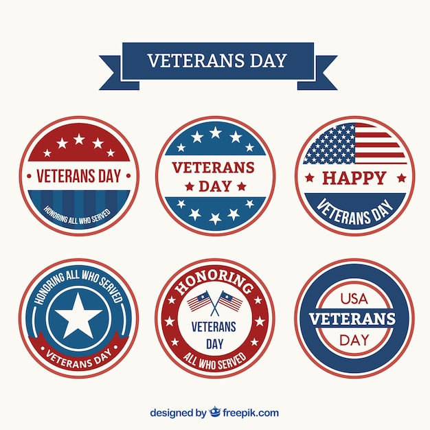 Set of round stickers for veterans day