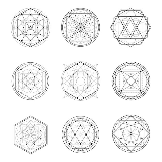 神聖な幾何学形状線アートのセット プレミアムベクター