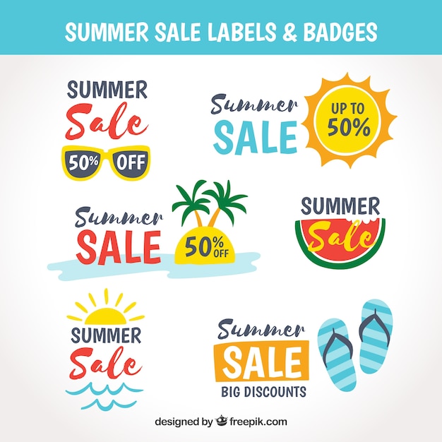 Set of sale summer badges with holiday
elements