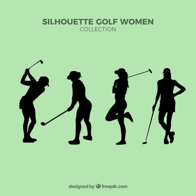 ゴルフの女性のシルエットのセット 無料のベクター