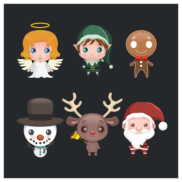Download Set of six cute Christmas characters with gradient Vector ...